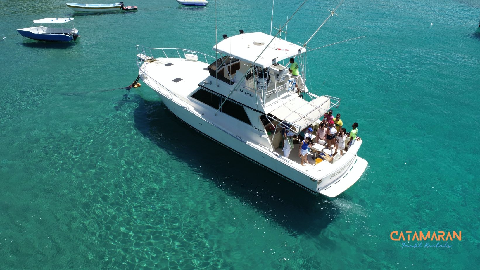 A yacht party seen in a drone view