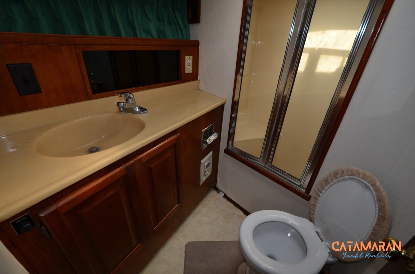 A guest bathroom inside the yacht