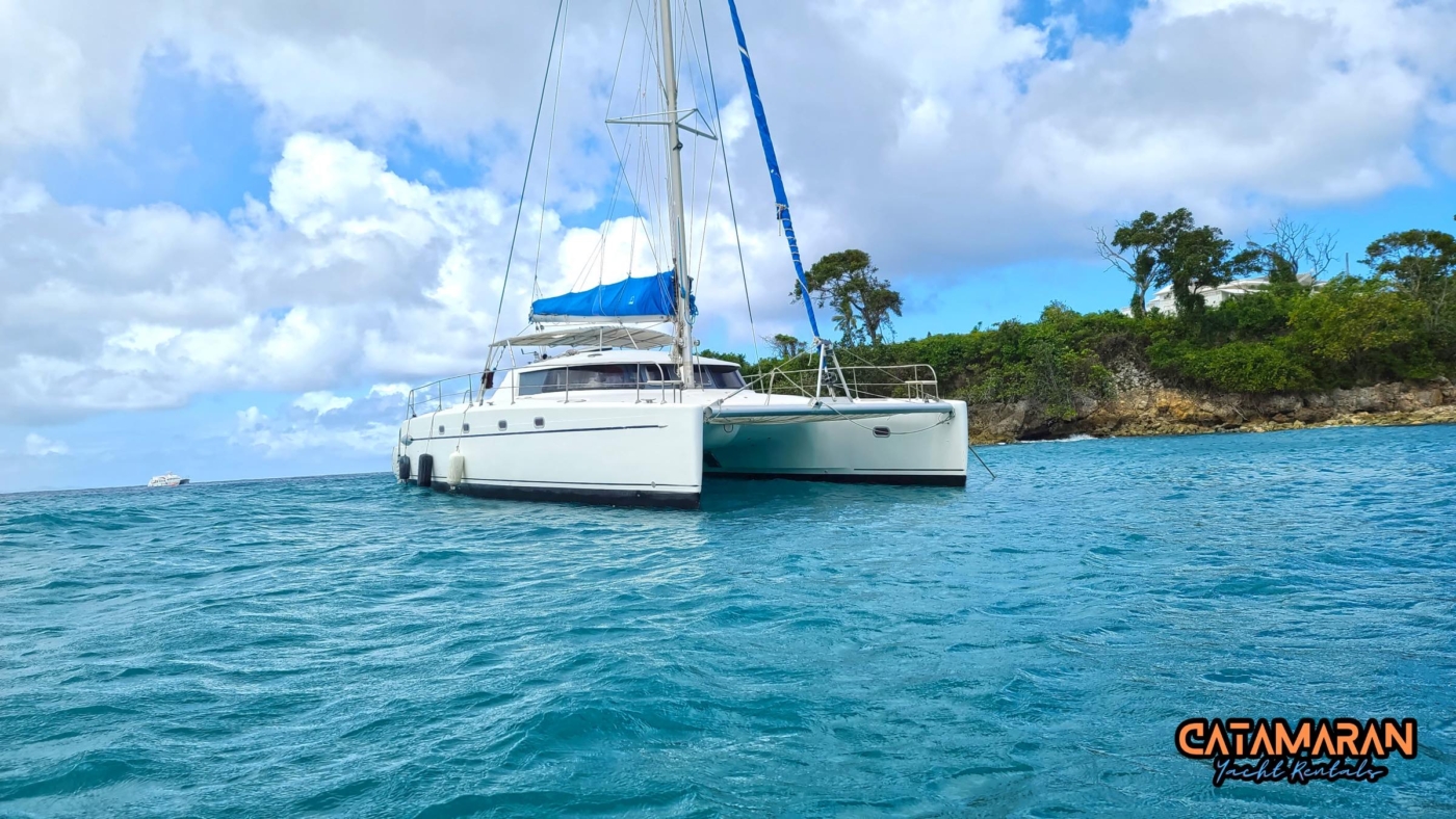 Front side view of the Fountaine Pajot Catamaran