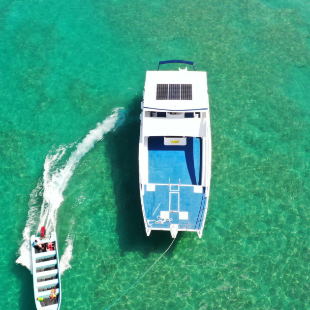 Drone view of the large catamaran