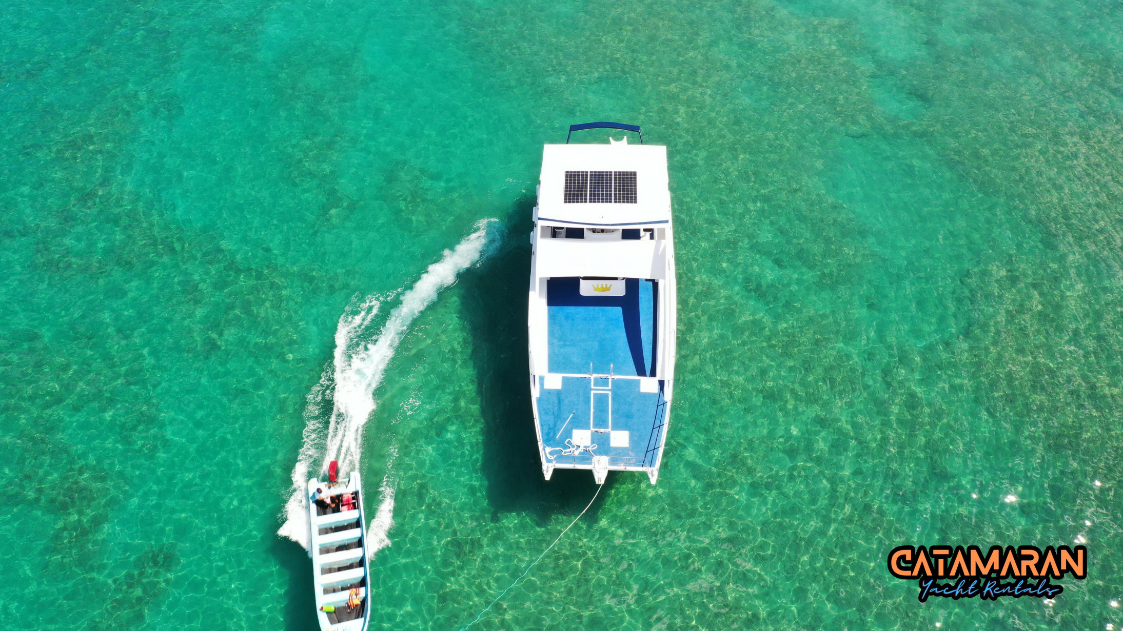 Drone view of the large catamaran